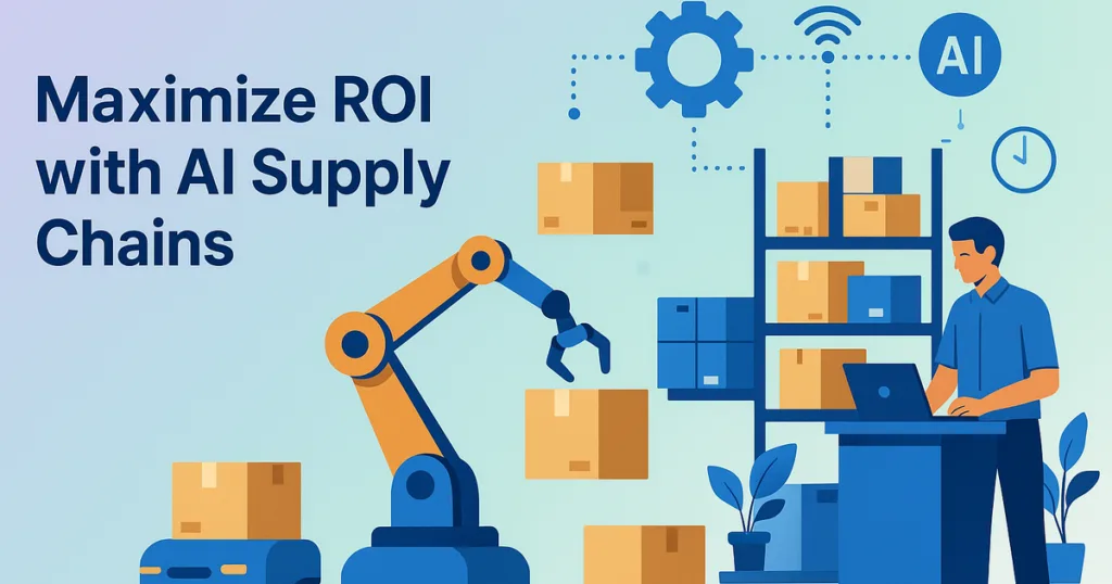 AI-driven supply-chain automation boosts efficiency and transparency in a modern professional environment, pastel background