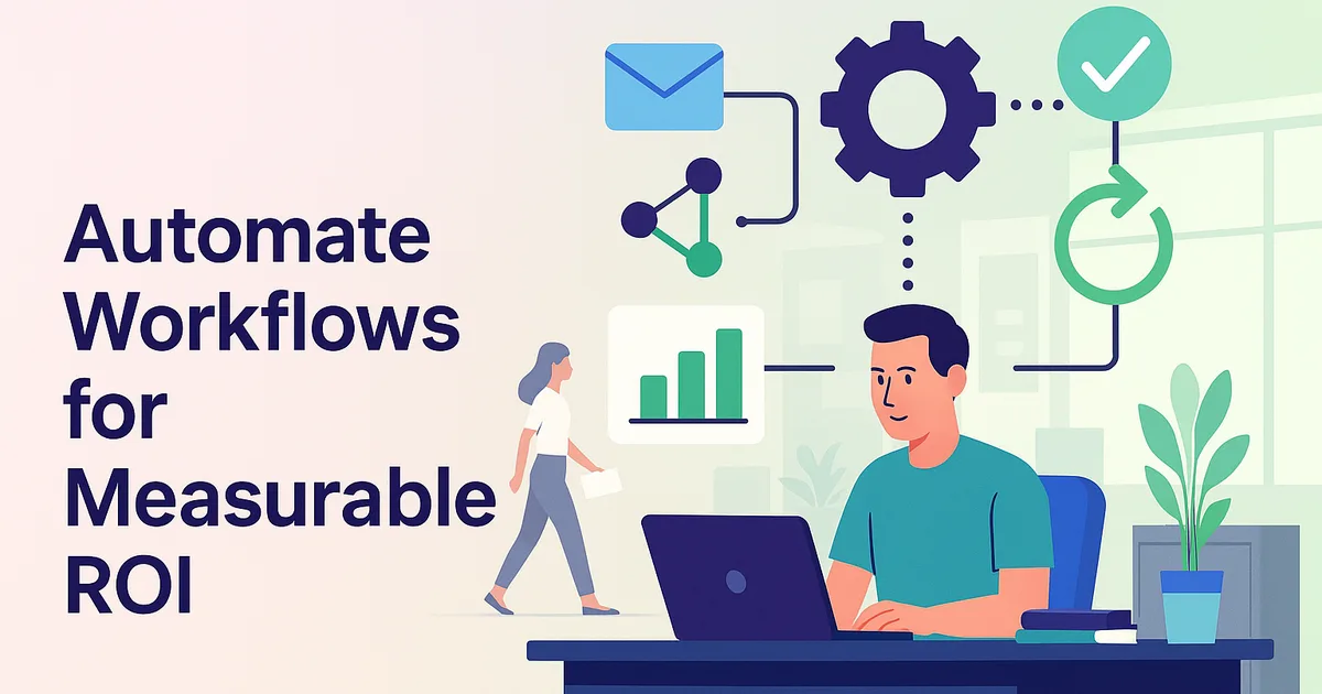 Illustration of process automation tools integrating workflows for measurable ROI in a clean, modern business setting.