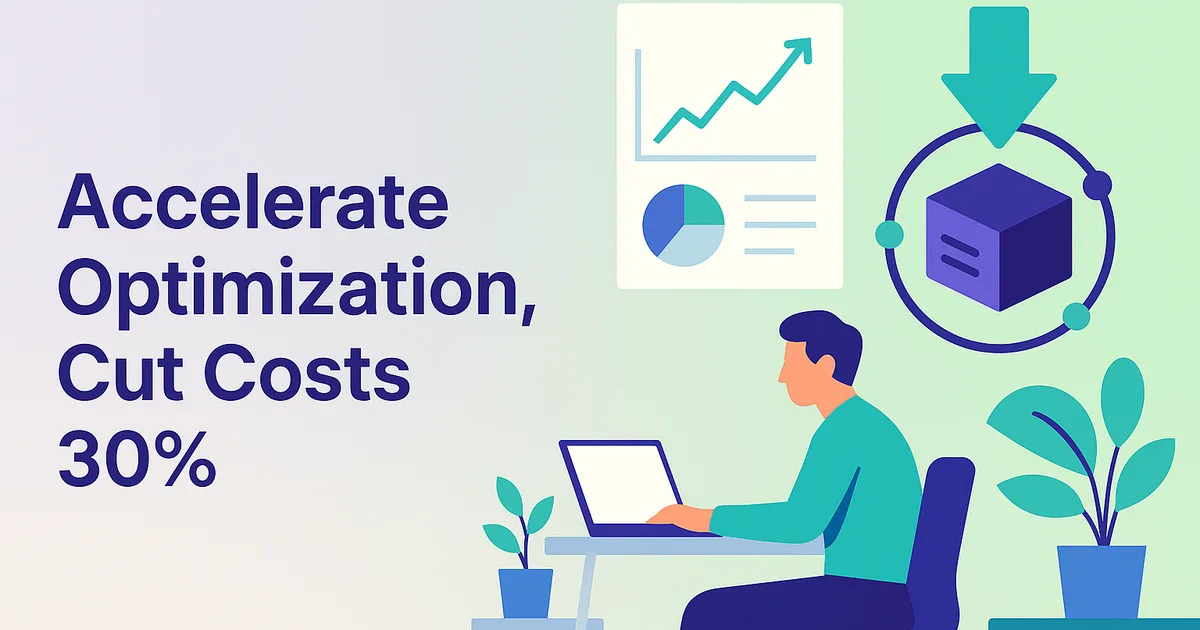 Quantum computing accelerates enterprise optimization and savings, shown in a modern office with a pastel gradient backdrop.